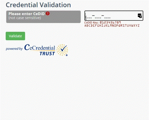 Animated demonstration of credential validation form being filled out and submitted.
