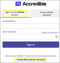 Screenshot of Accredible Sign in page