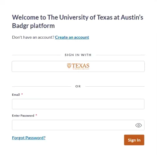 Screenshot of Badgr Sign In 