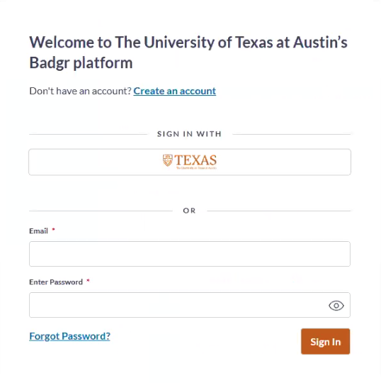 Screenshot of Badgr Sign In 