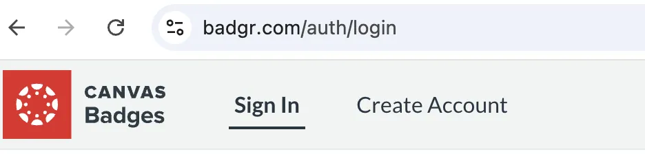 Screenshot of Badgr Sign In 