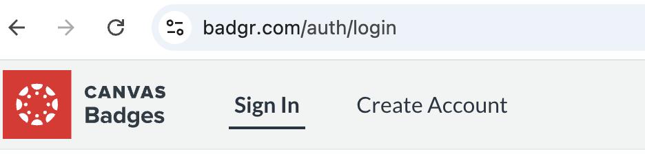 Screenshot of Badgr Sign In 