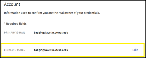 Screenshot of Accredible's Linked Email Edit Option